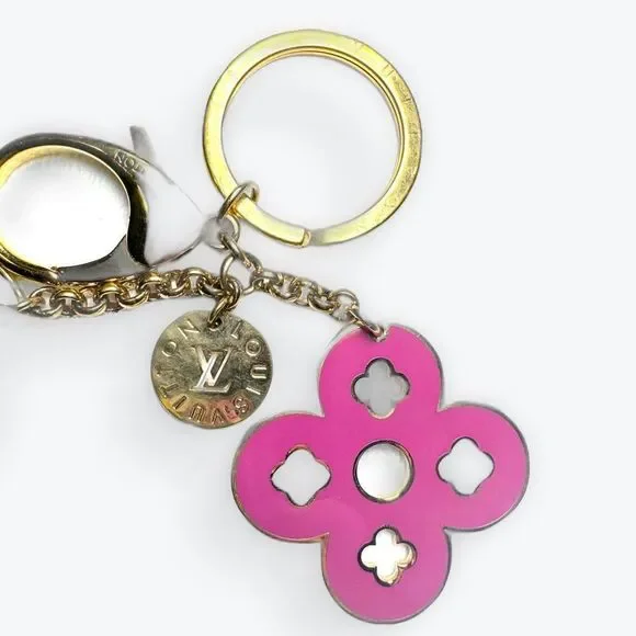 Auth Louis Vuitton Goldtone Key Ring Purse Accent Pink Green Preloved Bag Charm